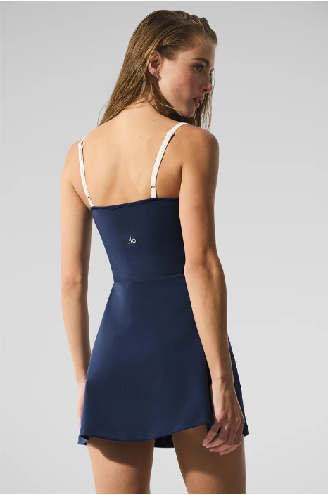 Gestroomlijnde jurk met airbrush-afwerking - marineblauw/ivoor